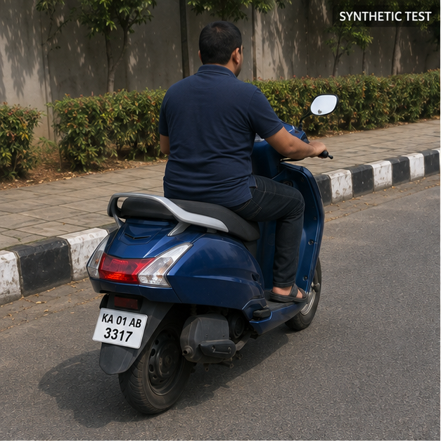 Enlarged original pixels: Synthetic photo of a blue scooter; plate KA01AB3317